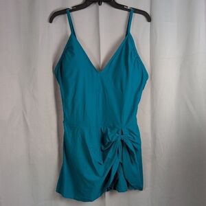 Teal Ruched Tie Front One Piece Swimsuit. Nwt. XXL